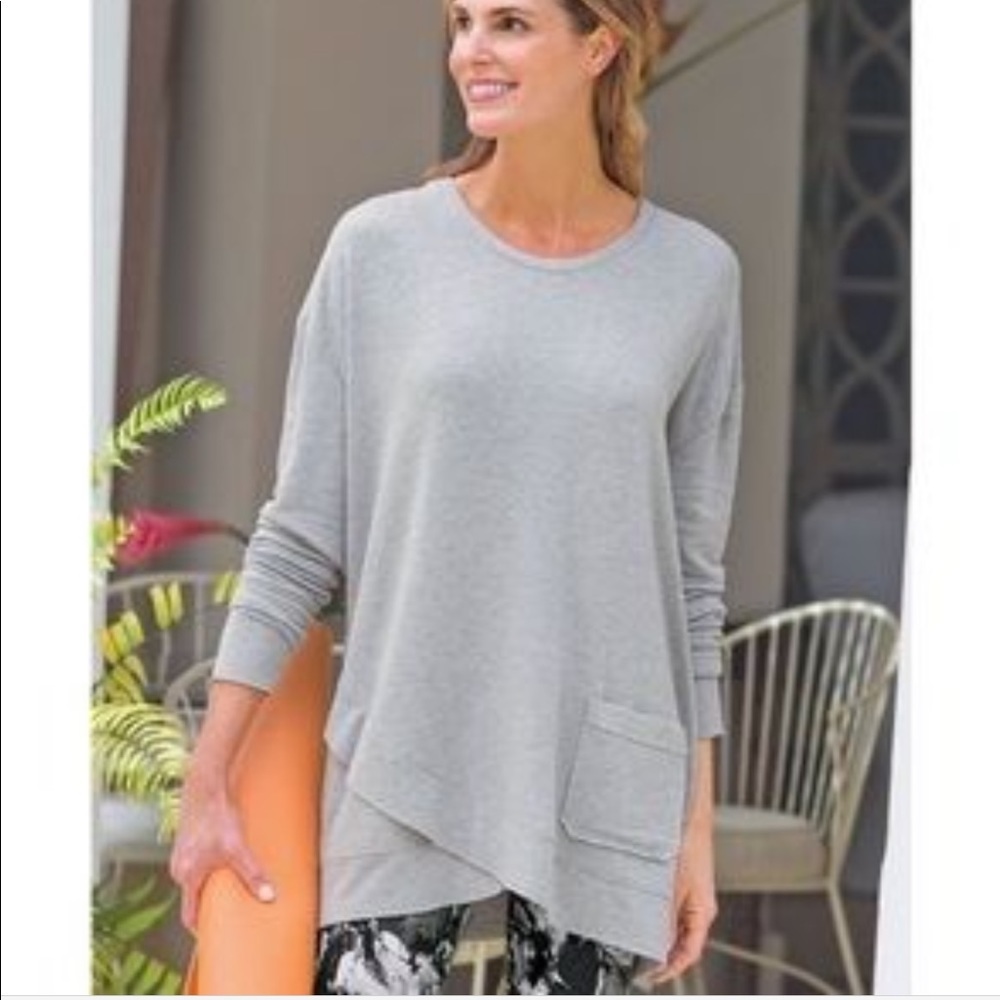 Soft Surroundings Tiana Tunic Sweatshirt Top Asymmetric Hem‎ Gray Small